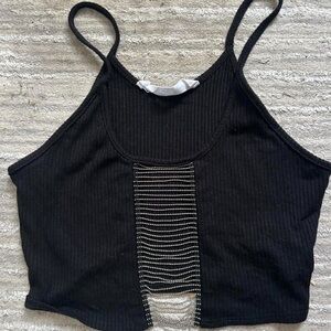 Black Strappy Top with Rhinestone Detail